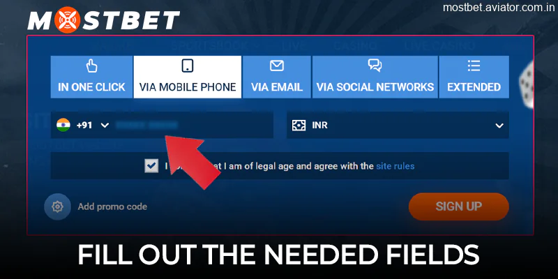 Fill in the required fields at Mostbet with relevant details to play Aviator